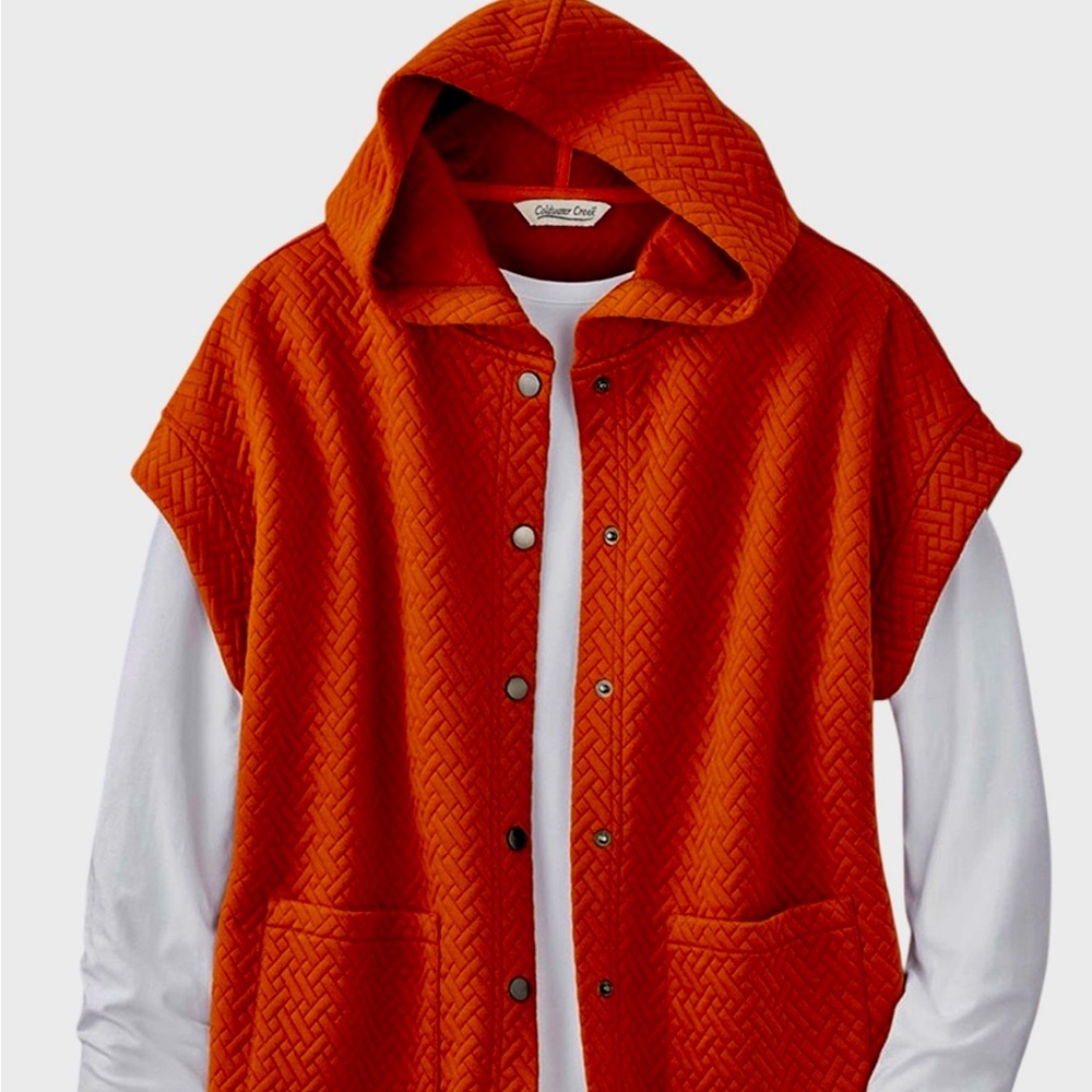 Coldwater Creek Capp Sleeve Orange Quilted Hooded Vest New